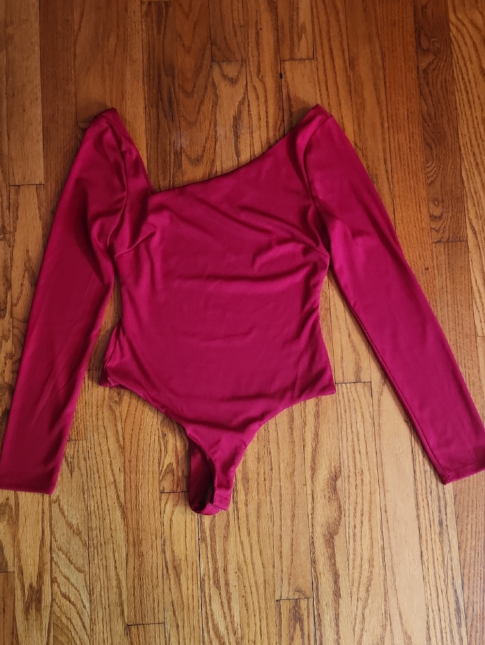 EUC Astr Bold Red Asymmetrical Neck Bodysuit Size M But Fits Like A Small